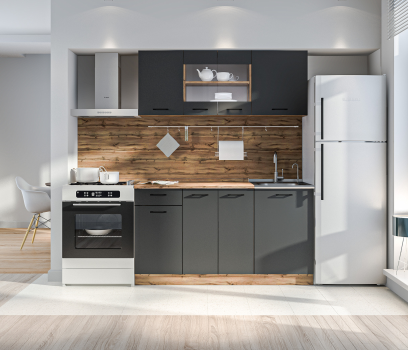 Кухонные гарнитуры, Кухонный гарнитур Лофт 150 см Дуб вотан/Диамант серый