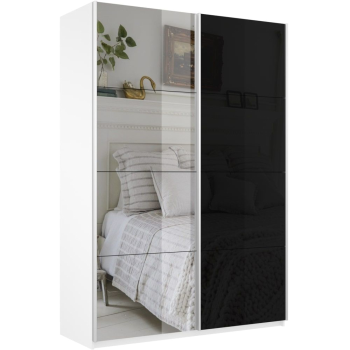 Шкафы-купе 2-х дверные, Шкаф-купе Прайм 2х дверный Зеркало/Стекло черное 120х57х230