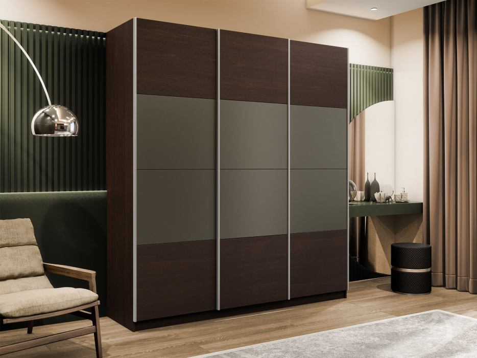 Шкафы-купе 3-х дверные, Шкаф-купе Эста 3-х дверный ДСП/Стекла хаки/Доводчик 300х66х240