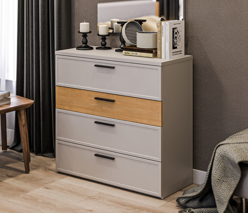 Комоды, Комод Милан СБ-3296 Серый/Дуб Гамильтон,МДФ Светло серый