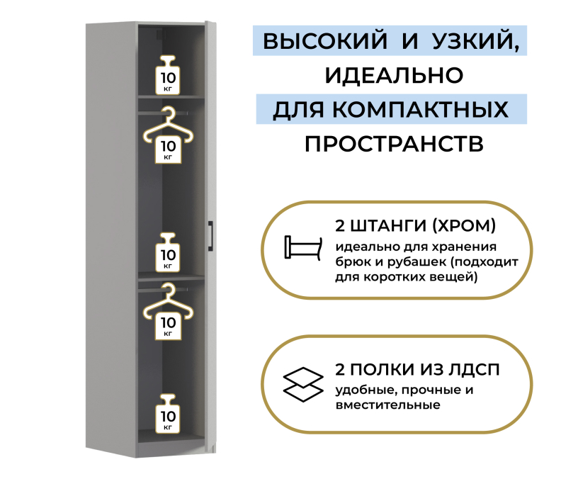 Для одежды, Шкаф однодверный Макс 500 мм, вариант №4 (ЛДСП)