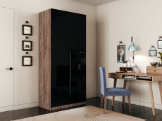 Шкафы распашные, Шкаф распашной Е1 Локер 101x52.5x220 см, с черным стеклом и полками