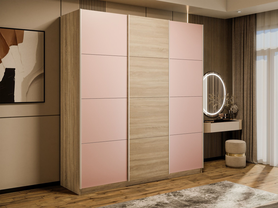 Шкафы-купе 3-х дверные, Шкаф-купе Эста 3-х дверный ДСП/Стекла пудра/Доводчик 240х66х240