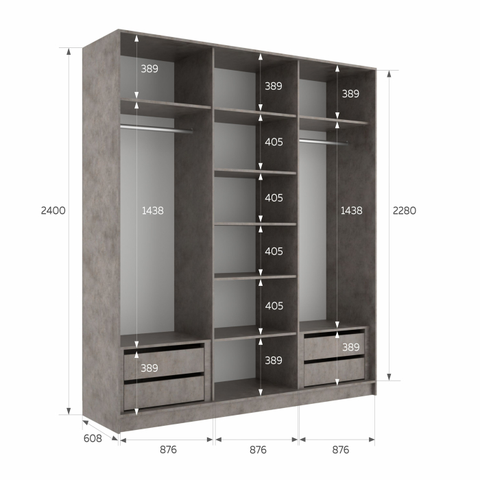 Шкафы-купе 3-х дверные, Шкаф-купе Эста 3-х дверный ДСП/Стекла хаки/Доводчик 270х66х240