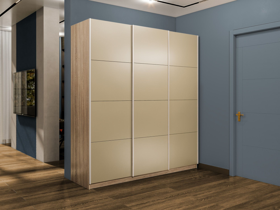 Шкафы-купе 3-х дверные, Шкаф-купе Эста 3-х дверный Стекла фисташка/Доводчик 270х66х240