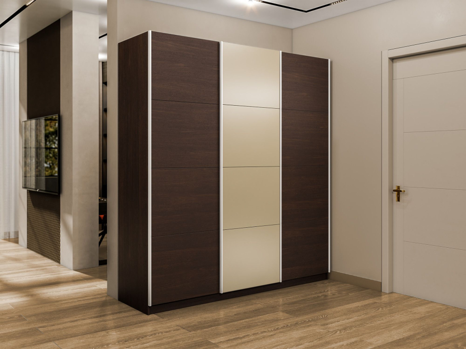 Шкафы-купе 3-х дверные, Шкаф-купе Эста 3-х дверный ДСП/Стекла фисташка/Доводчик 240х66х240