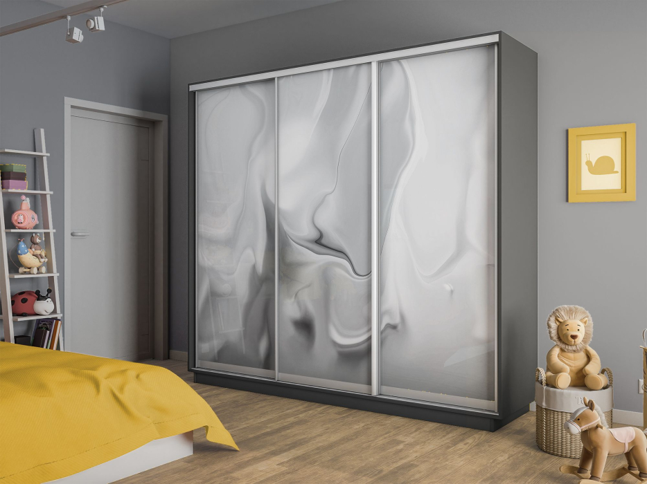 Шкафы-купе 3-х дверные, Шкаф-купе Экспресс 3-х дверный Фотопечать Шелк Стекла 210х45х240