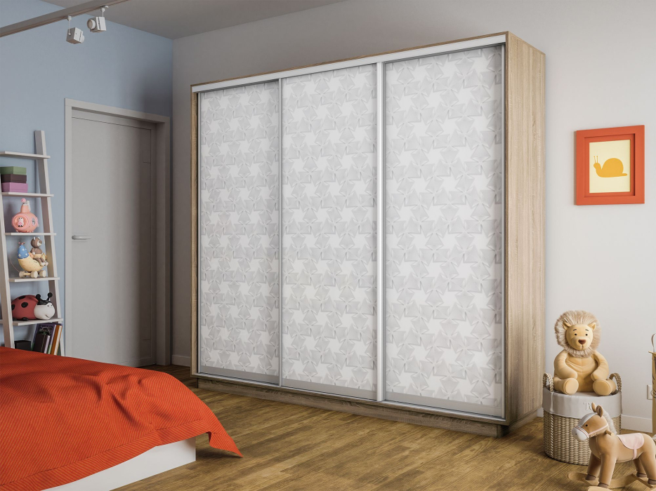 Шкафы-купе 3-х дверные, Шкаф-купе Экспресс 3-х дверный Фотопечать Калейдоскоп Стекла 180х45х240