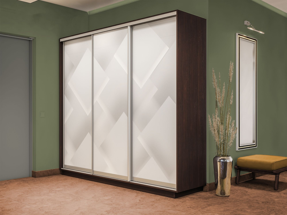 Шкафы-купе 3-х дверные, Шкаф-купе Экспресс 3-х дверный Фотопечать Квадрат Стекла 210х60х240