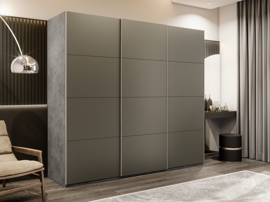 Шкафы-купе 3-х дверные, Шкаф-купе Эста 3-х дверный Стекла хаки/Доводчик 240х66х240