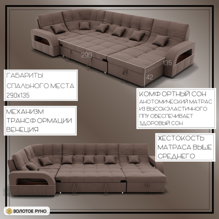 Диваны угловые в гостиную, П-образный диван Майами-4 ППУ, велюр