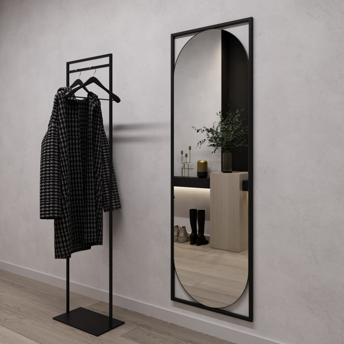Зеркала в спальню, Дизайнерское настенное напольное зеркало GENGLASS Kvaden L в металлической раме