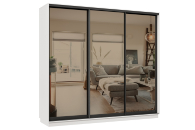 Шкаф-купе Премьер 33 (01ЗБ;01ЗБ;01ЗБ) фасады зеркало бронза/трёхдверный/Профиль чёрный муар