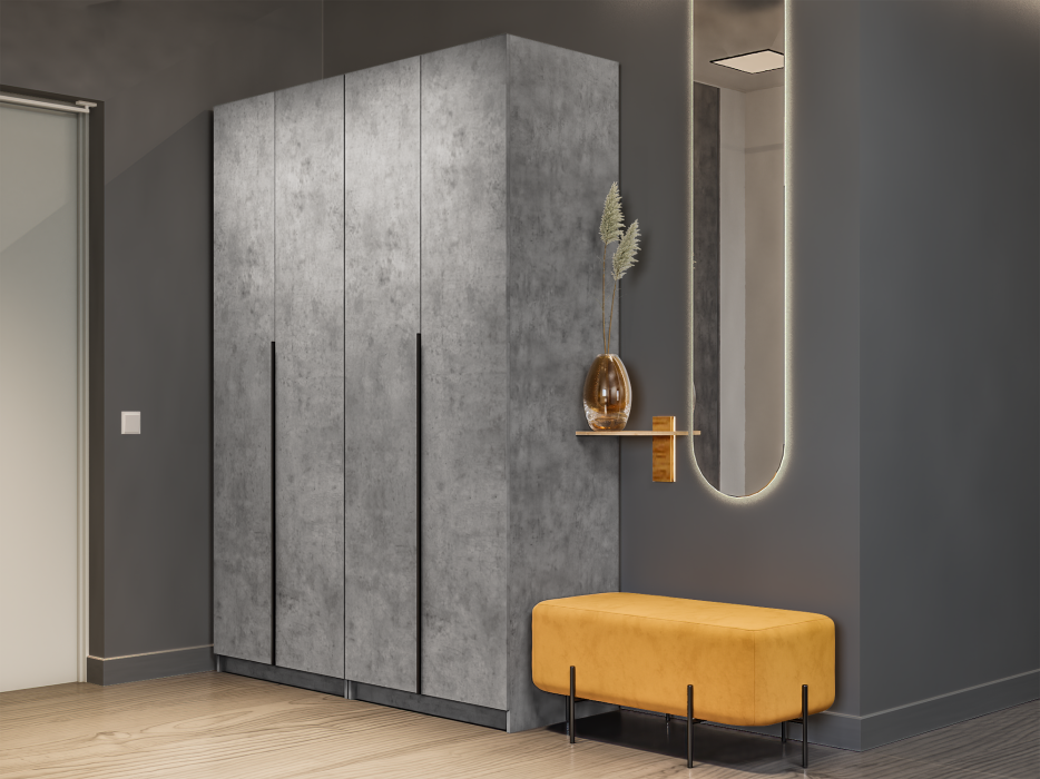 Шкафы распашные, Шкаф складной Е1 Локер ("Гармошка") 162х52.5х220 см,с двумя комплектами полок и модулем