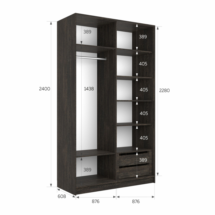 Шкафы-купе 2-х дверные, Шкаф-купе Эста 2-х дверный Стекла пудра/Доводчик 180х66х240