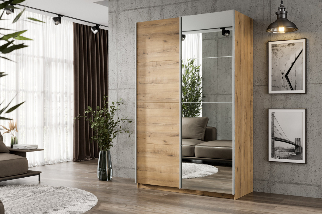 Шкафы-купе 2-х дверные, Шкаф-купе Smart 1224 2х дверный (фасады ЛДСП,зеркало) профиль серебро