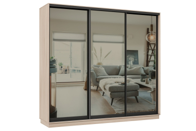 Шкаф-купе Премьер 57 (01ЗГ;01ЗГ;01ЗГ) фасады зеркало графит/трёхдверный/Профиль чёрный муар