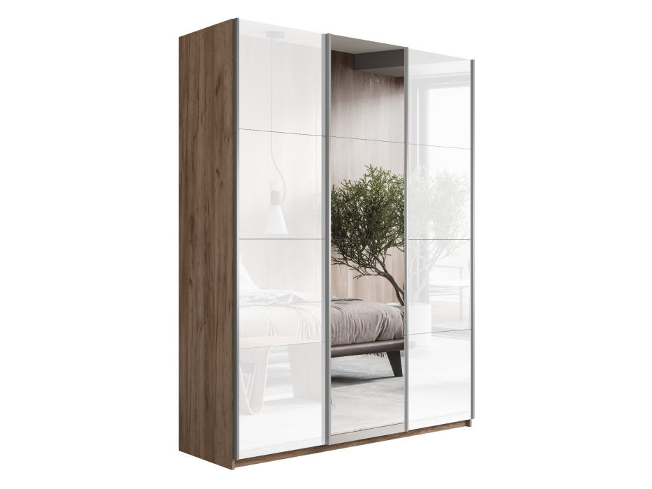 Шкафы-купе 3-х дверные, Шкаф Прайм трио 2-ва Стекла белого+ Зеркало 2300 х 1800 х 570