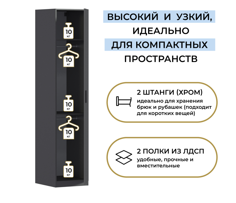 Для одежды, Шкаф однодверный Макс 500 мм, вариант №4 (ЛДСП)