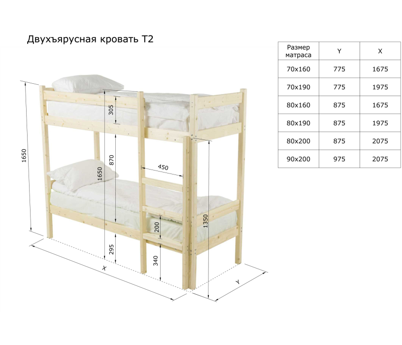 Для подростков, Двухъярусная кровать 70х160