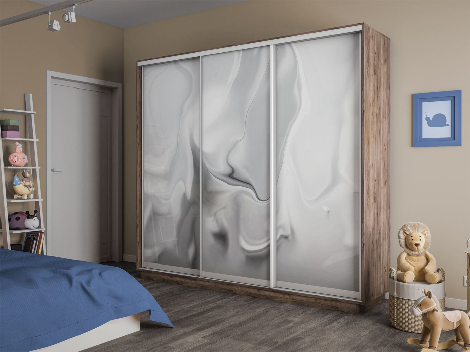 Шкафы-купе 3-х дверные, Шкаф-купе Экспресс 3-х дверный Фотопечать Шелк Стекла 180х45х220