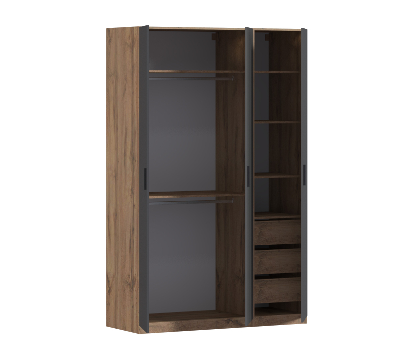 Для одежды, Шкаф трехдверный Макс 1500 мм, вариант №2 (ЛДСП, корпус дуб вотан)