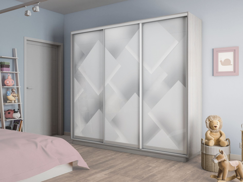 Шкафы-купе 3-х дверные, Шкаф-купе Экспресс 3-х дверный Фотопечать Квадрат Стекла 180х45х220