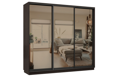 Шкаф-купе Премьер 33 (01ЗБ;01ЗБ;01ЗБ) фасады зеркало бронза/трёхдверный/Профиль чёрный муар