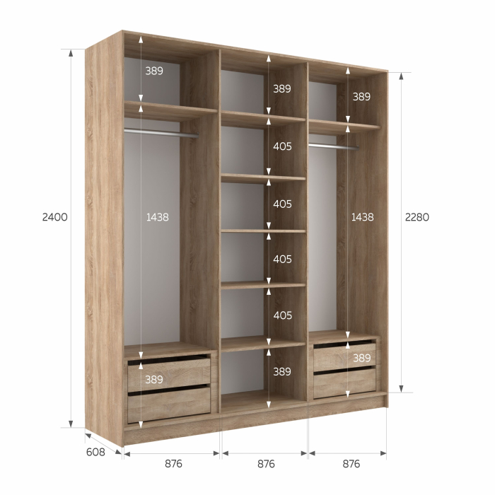 Шкафы-купе 3-х дверные, Шкаф-купе Эста 3-х дверный ДСП/Стекла фисташка/Доводчик 270х66х240