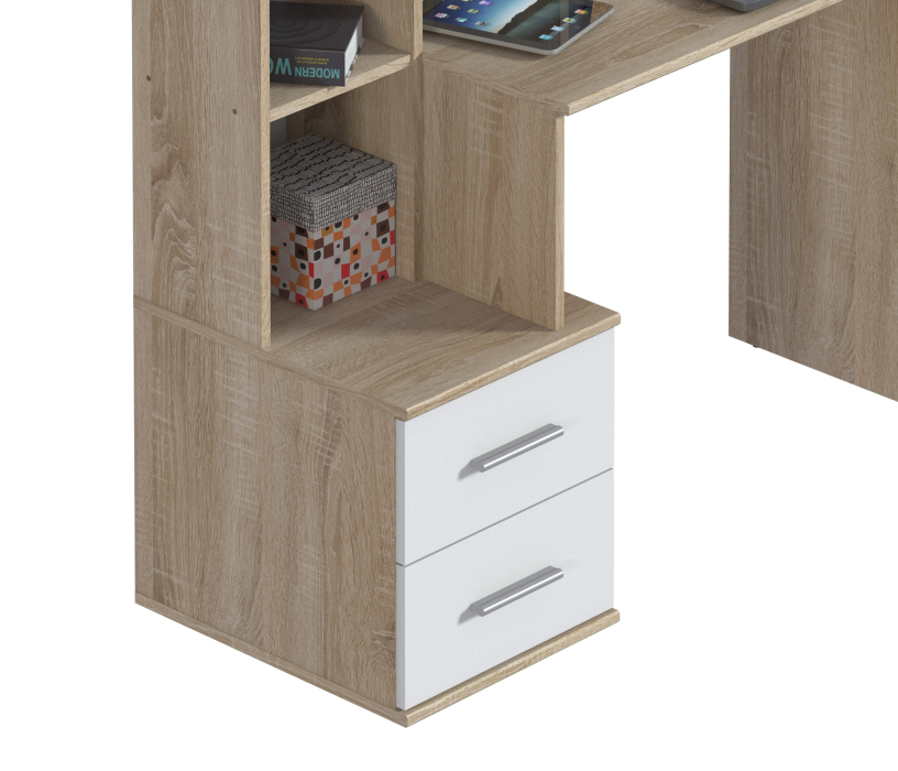 Прямые компьютерные столы, Стол Мамбо СБ-2998 Дуб Сонома/Белый