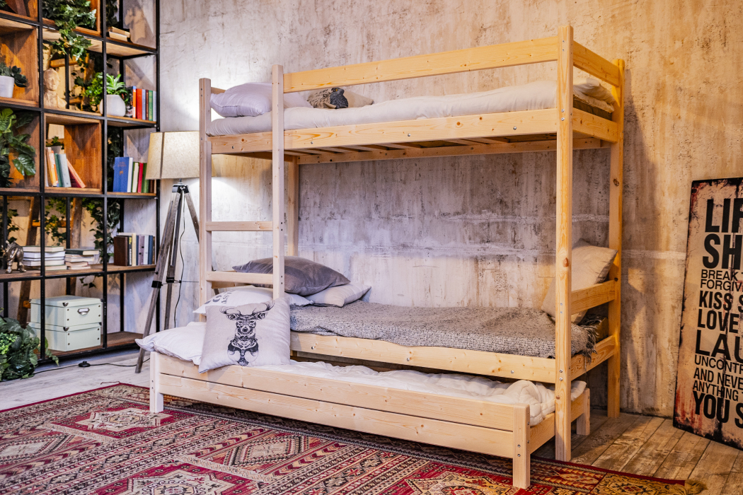 Для подростков, Двухъярусная кровать с выдвижным спальным местом 3 в 1