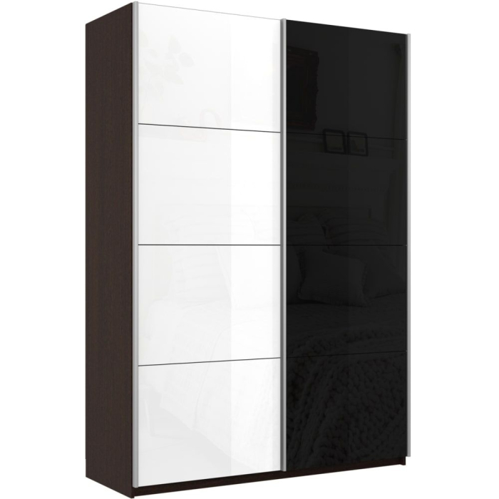 Шкафы-купе 2-х дверные, Шкаф-купе Прайм 2х дверный Белый Глянец/Стекло черное 140х57х230