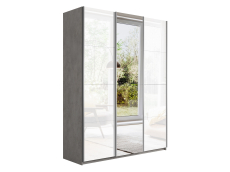Шкафы-купе 3-х дверные, Шкаф Прайм трио 2-ва Стекла белого+ Зеркало 2300 х 1800 х 570