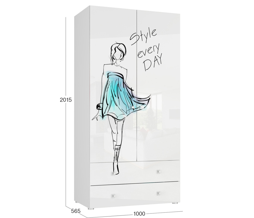 Для одежды, Модерн-Стиль Шкаф 2-х дв. с ящиками СТЛ.322.05+СТЛ.327.04 Белый	