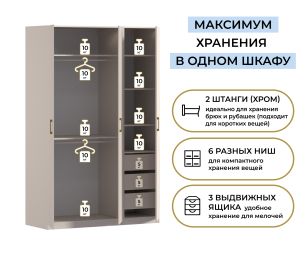 Шкаф трехдверный Макс 1500 мм, вариант №2 (ЛДСП)