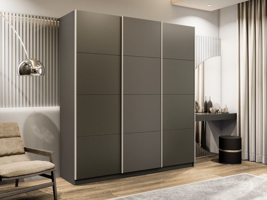 Шкафы-купе 3-х дверные, Шкаф-купе Прайм 3-х дверный Стекла хаки/ДСП/Доводчики 180х57х230