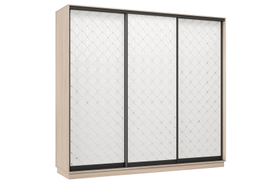 Шкаф-купе Премьер 59 (01РБ;01РБ;01РБ) фасады ромб белый/трёхдверный/Профиль чёрный муар