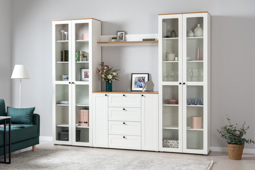 Настенные полки, Полка Остин 16.484, белая шагрень, дуб золотой крафт