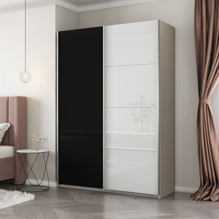 Шкафы-купе 2-х дверные, Шкаф-купе Прайм 2-х дверный Стекло белое/Стекло черное/Доводчики 140х57х230