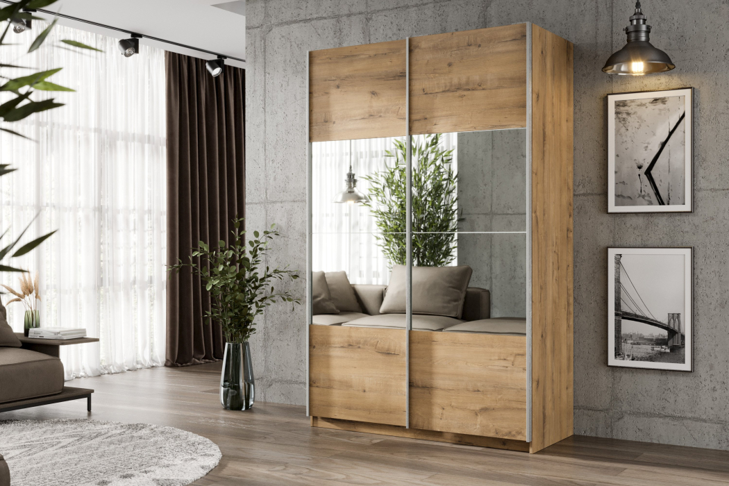 Шкафы-купе 2-х дверные, Шкаф-купе Smart 1224 2х дверный (фасады ЛДСП/зеркало) профиль серебро