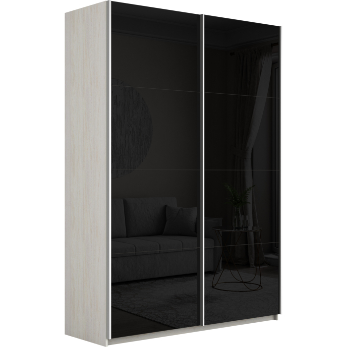 Шкафы-купе 2-х дверные, Шкаф-купе Прайм 2-х дверный Стекла черные/Доводчики 160х57х230