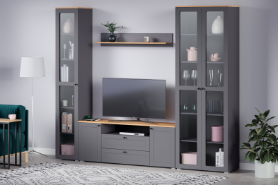 Шкаф-витрина Остин 16.394.03, серый графит, дуб золотой крафт