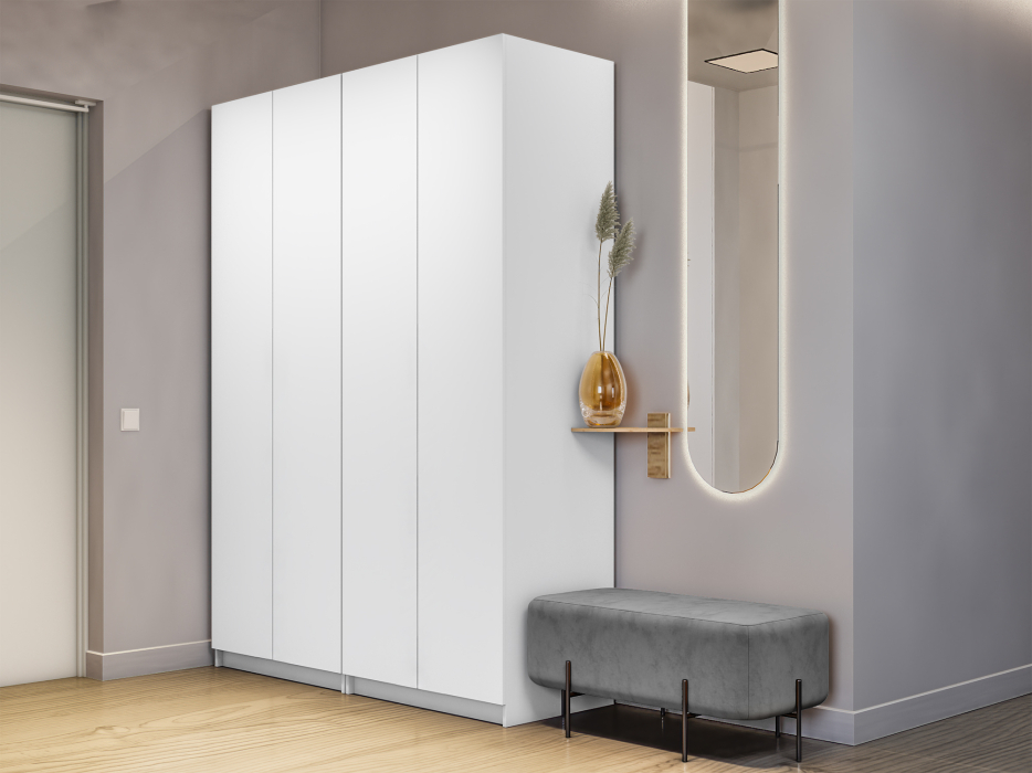 Шкафы распашные, Шкаф складной Е1 Локер ("Гармошка" с системой Push to Move/Правый)162х52.5х220 см,с двумя комплектами полок и модулем