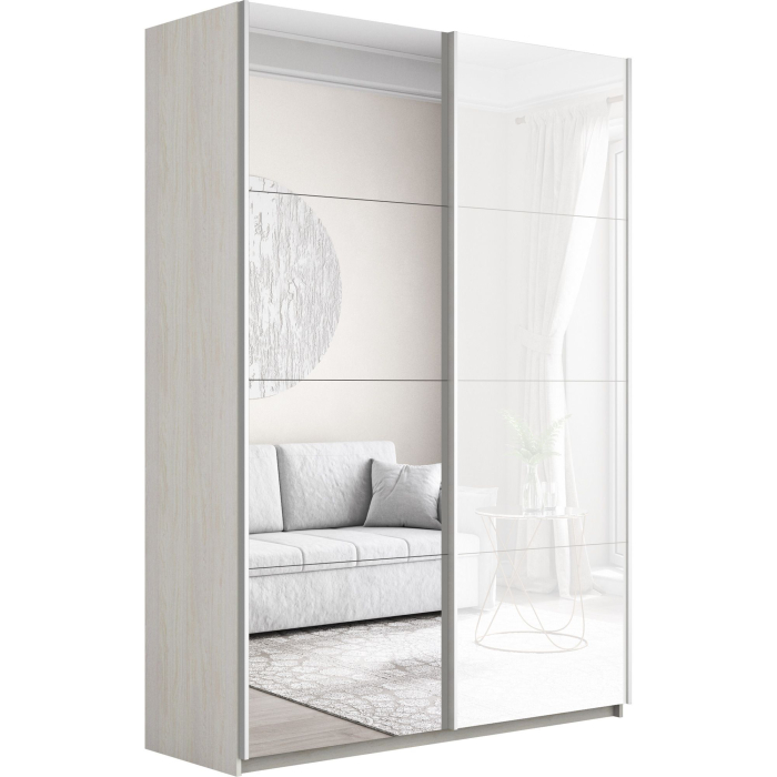 Шкафы-купе 2-х дверные, Шкаф-купе Прайм 2-х дверный Зеркало/Стекло белое/Доводчики 160х57х230