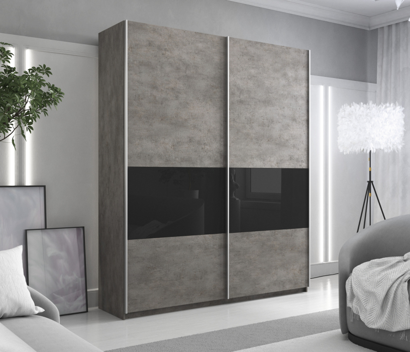 Шкафы-купе 2-х дверные, Шкаф-купе Прайм ДСП/Стекло черное, 220х57х230