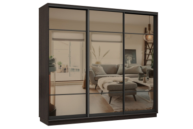 Шкаф-купе Премьер 58 (11ЗБ;11ЗБ;11ЗБ) фасады зеркало бронза/трёхдверный/Профиль чёрный муар