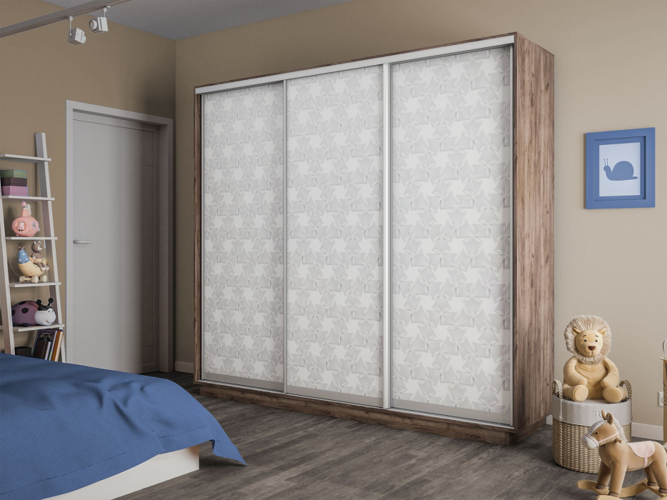 Шкафы-купе 3-х дверные, Шкаф-купе Экспресс 3-х дверный Фотопечать Калейдоскоп Стекла 240х45х240