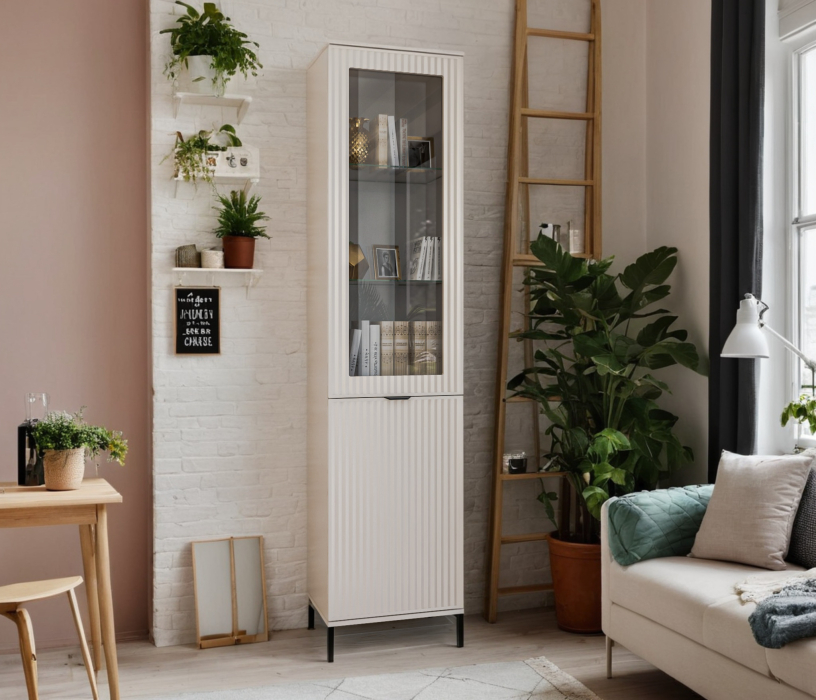 Шкафы пеналы, Шкаф-витрина Турин СБ-3567 Кашемир серый/МДФ Кашемир