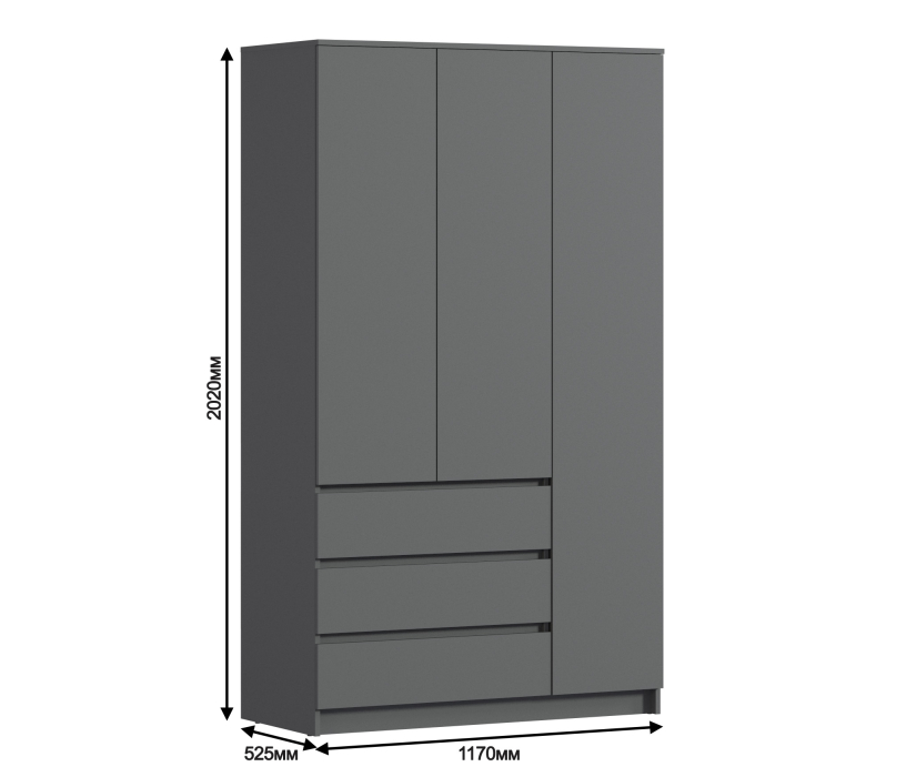 Шкафы распашные, Шкаф 3 дверный с ящиками Леон СБ-3363