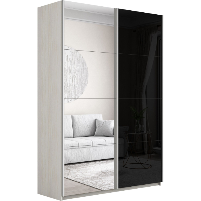 Шкафы-купе 2-х дверные, Шкаф-купе Прайм 2-х дверный Зеркало/Стекло черное/Доводчики 140х57х230